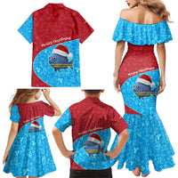 Aruba Christmas Family Matching Mermaid Dress and Hawaiian Shirt with Santa Fish Aruba Flag Ocean Icons and Red Blue Holiday Pattern Design - Wonder Print Shop