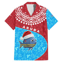 Aruba Christmas Family Matching Mermaid Dress and Hawaiian Shirt with Santa Fish Aruba Flag Ocean Icons and Red Blue Holiday Pattern Design - Wonder Print Shop