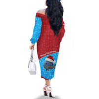 Aruba Christmas Family Matching Off The Shoulder Long Sleeve Dress and Hawaiian Shirt with Santa Fish Aruba Flag Ocean Icons and Red Blue Holiday Pattern Design - Wonder Print Shop