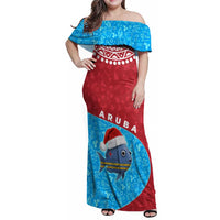 Aruba Christmas Family Matching Off Shoulder Maxi Dress and Hawaiian Shirt with Santa Fish Aruba Flag Ocean Icons and Red Blue Holiday Pattern Design - Wonder Print Shop