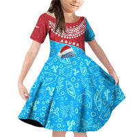 Aruba Christmas Family Matching Off Shoulder Short Dress and Hawaiian Shirt with Santa Fish Aruba Flag Ocean Icons and Red Blue Holiday Pattern Design - Wonder Print Shop