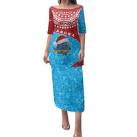 Aruba Christmas Family Matching Puletasi and Hawaiian Shirt with Santa Fish Aruba Flag Ocean Icons and Red Blue Holiday Pattern Design - Wonder Print Shop