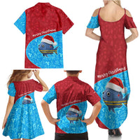 Aruba Christmas Family Matching Summer Maxi Dress and Hawaiian Shirt with Santa Fish Aruba Flag Ocean Icons and Red Blue Holiday Pattern Design - Wonder Print Shop