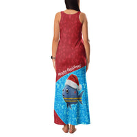 Aruba Christmas Family Matching Tank Maxi Dress and Hawaiian Shirt with Santa Fish Aruba Flag Ocean Icons and Red Blue Holiday Pattern Design - Wonder Print Shop