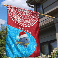 Aruba Christmas Garden Flag with Santa Fish Aruba Flag Ocean Icons and Red Blue Holiday Pattern Design - Wonder Print Shop