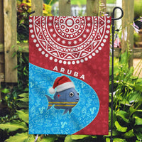 Aruba Christmas Garden Flag with Santa Fish Aruba Flag Ocean Icons and Red Blue Holiday Pattern Design - Wonder Print Shop
