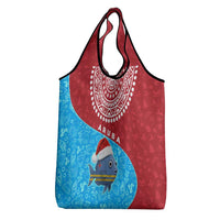 Aruba Christmas Grocery Bag with Santa Fish Aruba Flag Ocean Icons and Red Blue Holiday Pattern Design - Wonder Print Shop