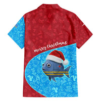Aruba Christmas Hawaiian Shirt with Santa Fish Aruba Flag Ocean Icons and Red Blue Holiday Pattern Design - Wonder Print Shop