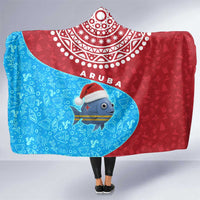 Aruba Christmas Hooded Blanket with Santa Fish Aruba Flag Ocean Icons and Red Blue Holiday Pattern Design - Wonder Print Shop