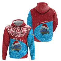 Aruba Christmas Hoodie with Santa Fish Aruba Flag Ocean Icons and Red Blue Holiday Pattern Design - Wonder Print Shop