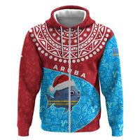 Aruba Christmas Hoodie with Santa Fish Aruba Flag Ocean Icons and Red Blue Holiday Pattern Design - Wonder Print Shop