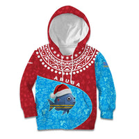 Aruba Christmas Kid Hoodie with Santa Fish Aruba Flag Ocean Icons and Red Blue Holiday Pattern Design - Wonder Print Shop