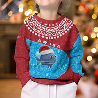 Aruba Christmas Kid Ugly Christmas Sweater with Santa Fish Aruba Flag Ocean Icons and Red Blue Holiday Pattern Design - Wonder Print Shop