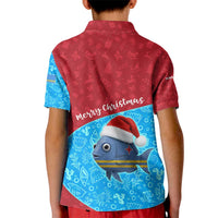 Aruba Christmas Kid Polo Shirt with Santa Fish Aruba Flag Ocean Icons and Red Blue Holiday Pattern Design - Wonder Print Shop