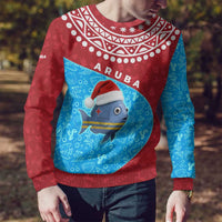 Aruba Christmas Ugly Christmas Sweater with Santa Fish Aruba Flag Ocean Icons and Red Blue Holiday Pattern Design - Wonder Print Shop