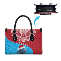 Aruba Christmas Leather Bag with Santa Fish Aruba Flag Ocean Icons and Red Blue Holiday Pattern Design - Wonder Print Shop