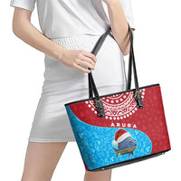 Aruba Christmas Leather Tote Bag with Santa Fish Aruba Flag Ocean Icons and Red Blue Holiday Pattern Design - Wonder Print Shop