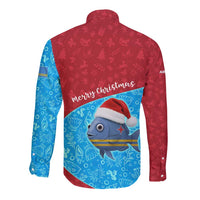 Aruba Christmas Long Sleeve Button Shirt with Santa Fish Aruba Flag Ocean Icons and Red Blue Holiday Pattern Design - Wonder Print Shop