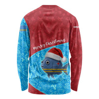 Aruba Christmas Long Sleeve Shirt with Santa Fish Aruba Flag Ocean Icons and Red Blue Holiday Pattern Design - Wonder Print Shop