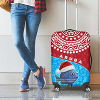 Aruba Christmas Luggage Cover with Santa Fish Aruba Flag Ocean Icons and Red Blue Holiday Pattern Design - Wonder Print Shop