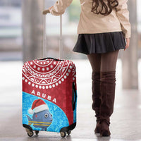 Aruba Christmas Luggage Cover with Santa Fish Aruba Flag Ocean Icons and Red Blue Holiday Pattern Design - Wonder Print Shop