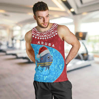 Aruba Christmas Men Tank Top with Santa Fish Aruba Flag Ocean Icons and Red Blue Holiday Pattern Design - Wonder Print Shop