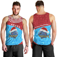 Aruba Christmas Men Tank Top with Santa Fish Aruba Flag Ocean Icons and Red Blue Holiday Pattern Design - Wonder Print Shop