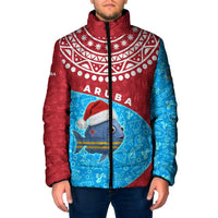 Aruba Christmas Padded Jacket with Santa Fish Aruba Flag Ocean Icons and Red Blue Holiday Pattern Design - Wonder Print Shop