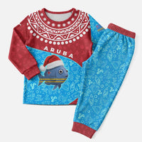 Aruba Christmas Pajama Set with Santa Fish Aruba Flag Ocean Icons and Red Blue Holiday Pattern Design - Wonder Print Shop