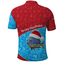 Aruba Christmas Polo Shirt with Santa Fish Aruba Flag Ocean Icons and Red Blue Holiday Pattern Design - Wonder Print Shop