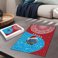 Aruba Christmas Puzzle with Santa Fish Aruba Flag Ocean Icons and Red Blue Holiday Pattern Design - Wonder Print Shop