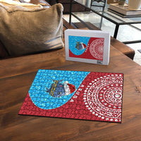 Aruba Christmas Puzzle with Santa Fish Aruba Flag Ocean Icons and Red Blue Holiday Pattern Design - Wonder Print Shop