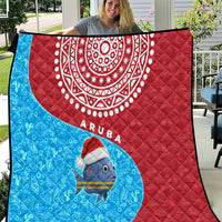 Aruba Christmas Quilt with Santa Fish Aruba Flag Ocean Icons and Red Blue Holiday Pattern Design - Wonder Print Shop