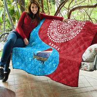 Aruba Christmas Quilt with Santa Fish Aruba Flag Ocean Icons and Red Blue Holiday Pattern Design - Wonder Print Shop