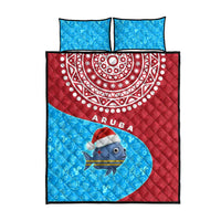 Aruba Christmas Quilt Bed Set with Santa Fish Aruba Flag Ocean Icons and Red Blue Holiday Pattern Design - Wonder Print Shop