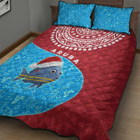 Aruba Christmas Quilt Bed Set with Santa Fish Aruba Flag Ocean Icons and Red Blue Holiday Pattern Design - Wonder Print Shop