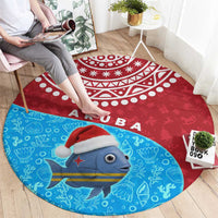 Aruba Christmas Round Carpet with Santa Fish Aruba Flag Ocean Icons and Red Blue Holiday Pattern Design - Wonder Print Shop