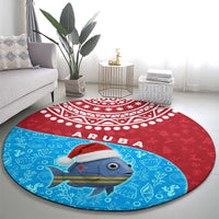 Aruba Christmas Round Carpet with Santa Fish Aruba Flag Ocean Icons and Red Blue Holiday Pattern Design - Wonder Print Shop