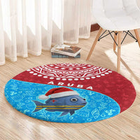 Aruba Christmas Round Carpet with Santa Fish Aruba Flag Ocean Icons and Red Blue Holiday Pattern Design - Wonder Print Shop