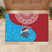 Aruba Christmas Rubber Doormat with Santa Fish Aruba Flag Ocean Icons and Red Blue Holiday Pattern Design - Wonder Print Shop