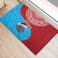 Aruba Christmas Rubber Doormat with Santa Fish Aruba Flag Ocean Icons and Red Blue Holiday Pattern Design - Wonder Print Shop