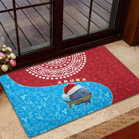 Aruba Christmas Rubber Doormat with Santa Fish Aruba Flag Ocean Icons and Red Blue Holiday Pattern Design - Wonder Print Shop