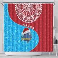 Aruba Christmas Shower Curtain with Santa Fish Aruba Flag Ocean Icons and Red Blue Holiday Pattern Design - Wonder Print Shop