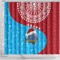 Aruba Christmas Shower Curtain with Santa Fish Aruba Flag Ocean Icons and Red Blue Holiday Pattern Design - Wonder Print Shop