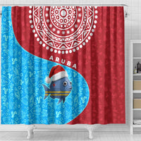 Aruba Christmas Shower Curtain with Santa Fish Aruba Flag Ocean Icons and Red Blue Holiday Pattern Design - Wonder Print Shop
