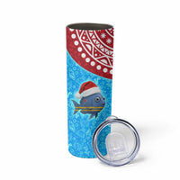 Aruba Christmas Skinny Tumbler with Santa Fish Aruba Flag Ocean Icons and Red Blue Holiday Pattern Design - Wonder Print Shop