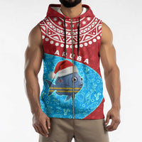 Aruba Christmas Sleeveless Zip Hoodie with Santa Fish Aruba Flag Ocean Icons and Red Blue Holiday Pattern Design - Wonder Print Shop