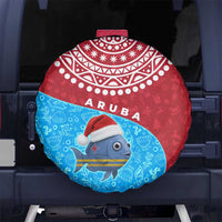 Aruba Christmas Spare Tire Cover with Santa Fish Aruba Flag Ocean Icons and Red Blue Holiday Pattern Design - Wonder Print Shop