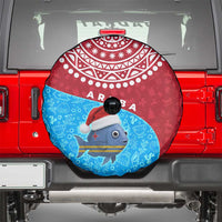 Aruba Christmas Spare Tire Cover with Santa Fish Aruba Flag Ocean Icons and Red Blue Holiday Pattern Design - Wonder Print Shop