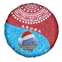 Aruba Christmas Spare Tire Cover with Santa Fish Aruba Flag Ocean Icons and Red Blue Holiday Pattern Design - Wonder Print Shop